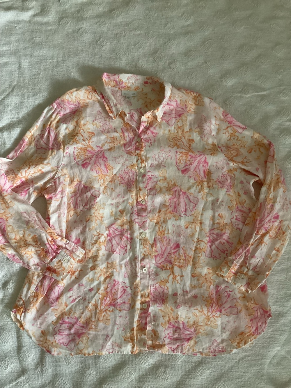 Love Linen J Jill New Lagenlook Tropical Coral Button Shirt XL